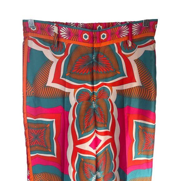 ZARA Wide-Leg Pants High Rise Small Multicolor Geometric Print Polyester - Picture 9 of 15